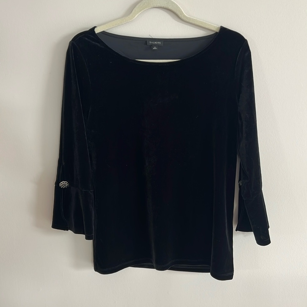 Talbots Velvet Top with Jeweled Embellishments